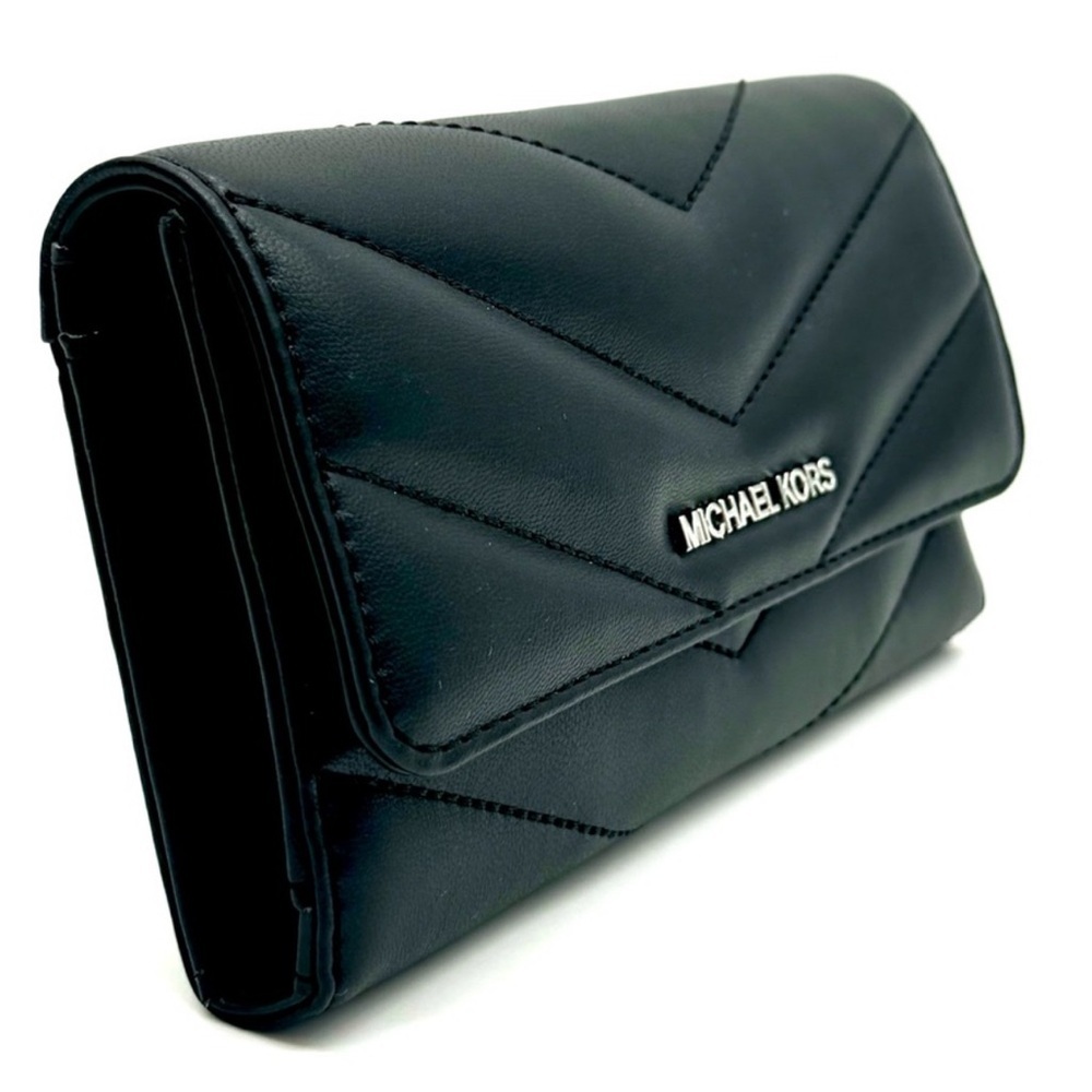 Michael Kors Large Quilted Trifold Wallet Black/Silver - Picture 4 of 9